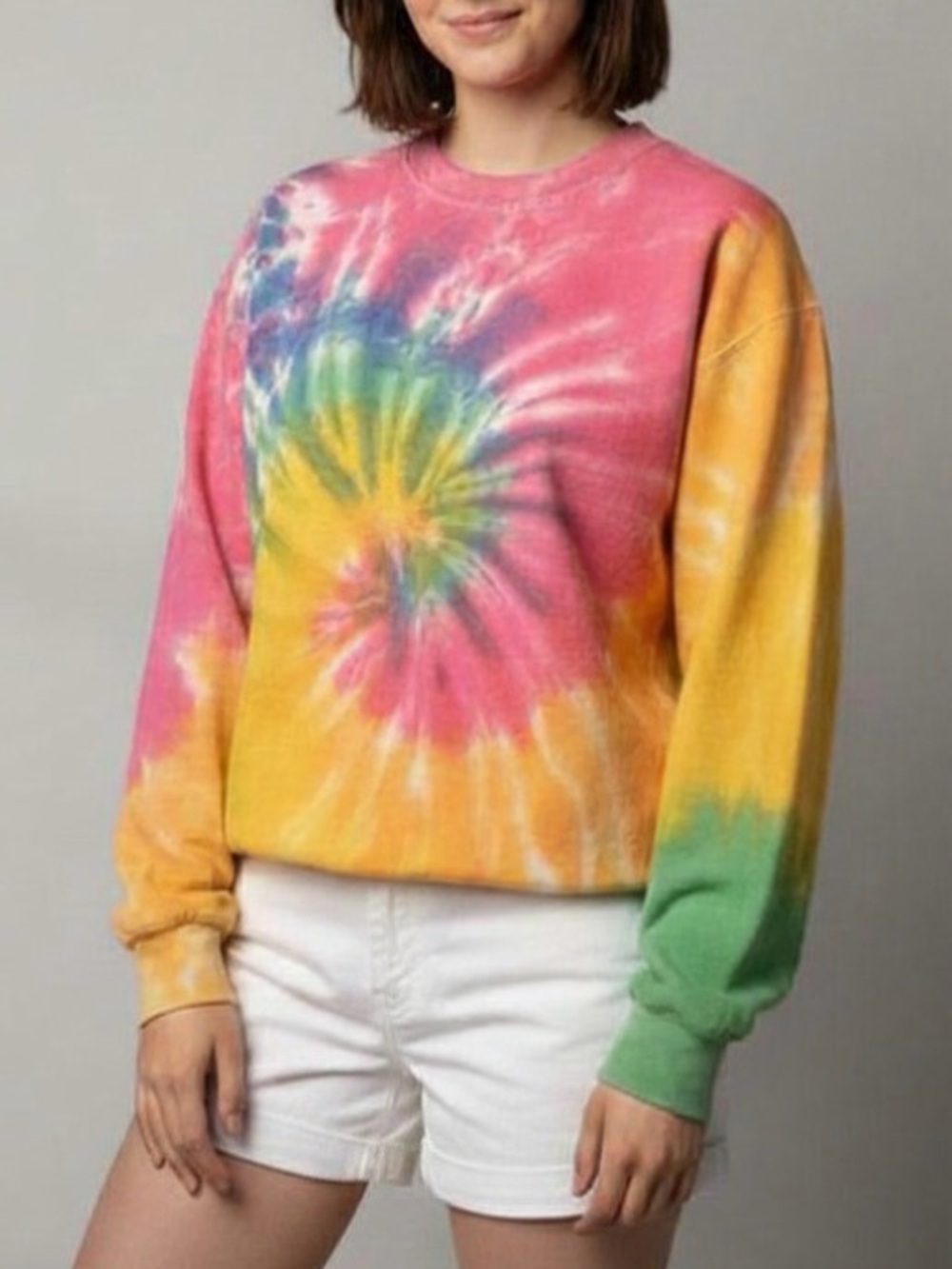 Colorful Rainbow Tie-Dye Crewneck Fleece Pullover Sweatshirt